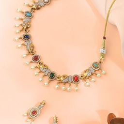 Anouk Gold-Plated American Diamond & Cubic Zirconia-Studded Jewellery Set-image-22