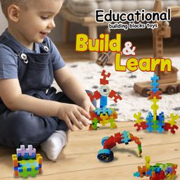 Kidsden 40PCs Multicolored Building and Creative DIY Blocks for Kids with Wheel- Multicolor image 3