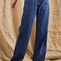 SASSAFRAS Women Straight Fit High-Rise Low Distress Light Fade Embellished Jeans-image-30
