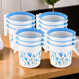 Kuber Industries Blue & White 12 Piece Tulip Printed Bathroom Mug 1.5L-picture-25