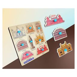 Enorme Mini Wooden Monuments and Vegetables Puzzle with Knobs, Educational and Learning Game For Kids Multicolour - 17 Pieces image 5