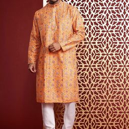MANQ Men Geometric Printed Flared Sleeves Mirror Work Anarkali Kurta-picture-0