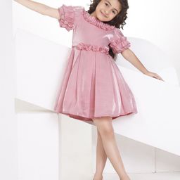 Peppermint Puff Sleeve Crepe Fit & Flare Dress-image-26