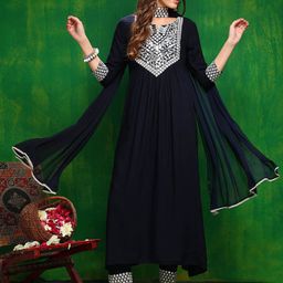 KALINI Women Ethnic Motifs Embroidered Regular Mirror Work Kurta with Trousers & With Dupatta-6