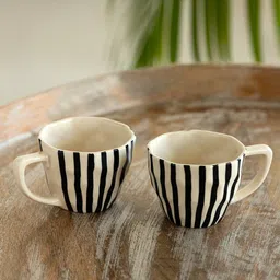 ExclusiveLane White & Black 2 Pieces Printed Ceramic Matte Mugs 220 ml-23