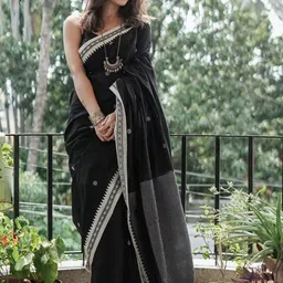 ZILVIRA Woven Design Pure Linen Fashion Saree With Unstiched Blouse Piece-picture-38