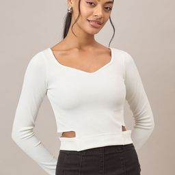 R.Code by The Roadster Life Co. Women Sweetheart Neck Cut Out Detail Ribbed Crop Top-image-52