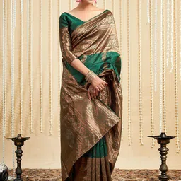 HERE&NOW Woven Design Zari Silk Blend Designer Kanjeevaram Saree-image-49