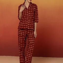 Bannos Swagger Printed Pure Cotton Shirt Collar Pure Cotton Shirt With Trousers Co-Ords-image-8