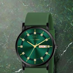 CHARLIEKEEN Men Brass Patterned Dial & Straps Analogue Watch CC-GR318-GRN-GRN-23