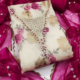 HERE&NOW Floral Embroidered Banarasi Unstitched Dress Material-image-93