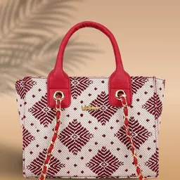 LIKE STYLE Geometric Textured Jute Structured Shoulder Bag image 3