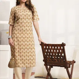 7Threads Ethnic Motifs Printed Round Neck Straight Kurta With Trouser-image-16
