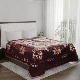 Signature Burgundy & Mustard Floral Mink Mild Winter Double Bed Blanket-image-73