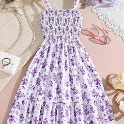 Billion Girls Floral Printed Smocked Detail Cotton Fit & Flare Maxi Dress-image-27