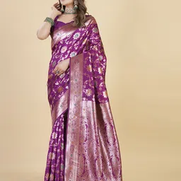 DIVASTRI Ethnic Motifs Zari Banarasi Saree-image-71