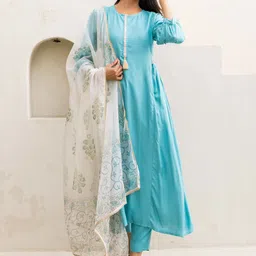 MAAND Mirror Work A-Line Kurta With Trousers And Dupatta-picture-32