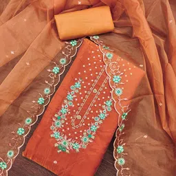 MANVAA Floral Embroidered Thread Work Unstitched Dress Material-image-80