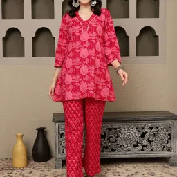 HERE&NOW Printed Pure Cotton Tunic With Trousers Co-Ords-picture-46