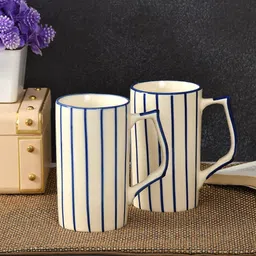 CLIO'S HERITAGE STORE Blue & White 2 Pieces Printed Ceramic Glossy Mugs 350 ml-51