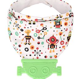 Vismiintrend Baby Bandana Drool Bib With Attached Teether Robot Print - Green-image-23