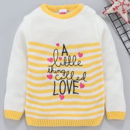 Babyhug Full Sleeves Stripe Sweater Text & Heart Embroidery - White Yellow-image-22