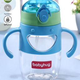 Babyhug Straw Sipper with Twin Handles Blue - 450 ml-image-0