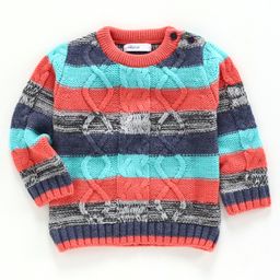 Babyoye Full Sleeves Striped Sweater - Red Blue-image-34