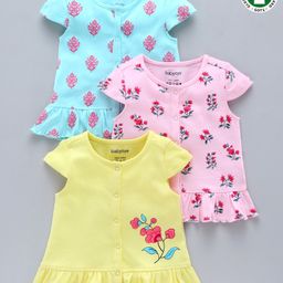 Babyoye Short Sleeves Jhabla Pack of 3 - Multicolor-image-69