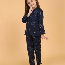 Piccolo Animal Print Full Sleeves Night Suit With Slippers - Navy-picture-20