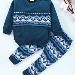 Babyhug Full Sleeves Sweater Set - Blue-picture-28