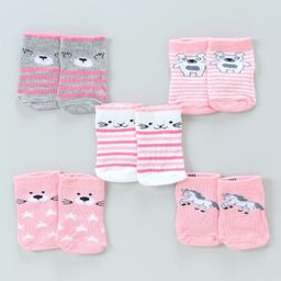 Cute Walk By Babyhug Antibacterial Ankle Length Socks Set of 5 - Pink White-image-89