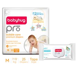 Babyhug Pro Bubble care premium Tape Style Diaper Medium - 25 Pieces & Babyhug Pro pH 55 Moisture Balance Bamboo Wipes - 72 pieces-image-57
