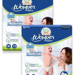 Wowper Baby Pant Style Diaper with 3D Diamond Cross Core Medium Size (M)- 72 Pieces - (Pack of 2)-5