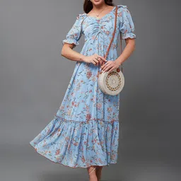 Miss Chase Floral Printed Tie-Ups Detail Fit & Flare Ruched Maxi Dress-image-49