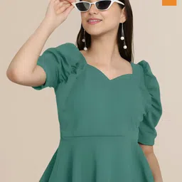 Mast & Harbour Women Pack Of 2 Sweetheart Neck Puff Sleeves Peplum Top-picture-36
