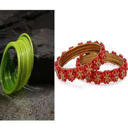 SOMIL Set of 14 Green Alloy Artificial Stones & Beads Bangles-image-73