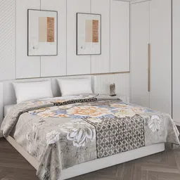 Monte Carlo Grey & White Floral Printed Heavy Winter Double Bed Blanket-image-22