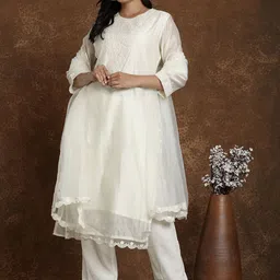 AVANSHEE Women Solid Embroidered A-Line Kurta with Trousers & Dupatta-image-21