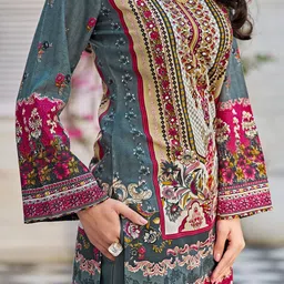 MOJILAA Women Floral Printed Regular Mirror Work Kurta with Trousers & With Dupatta image 4
