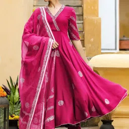 Anni Designer Ethnic Motifs Printed Anarkali Kurta With Trousers & Dupatta-49