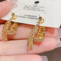 SZN Gold Plated Artificial Stones Studded Contemporary Shaped Drop Earrings-56