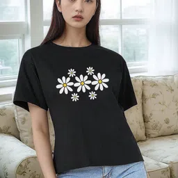 LAUREN ADAMS Women Floral Printed Round Neck Pure Cotton T-shirt-image-89