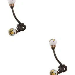 IndianShelf Yellow & Brown 2 Pieces Ceramic Leaf Wall Mounted Hooks Door Hanger-image-93