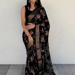 KAYOMMI Floral Zari Pure Cotton Kanjeevaram Saree-image-33