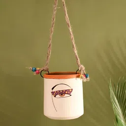 AAKRITI ART CREATIONS White & Red Handmade Boho Hanging Planter With Rope-43