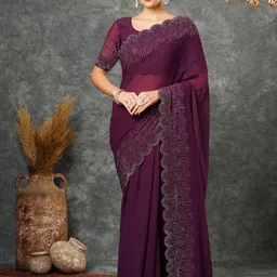 Satrani Embellished Beads and Stones Pure Georgette Saree-52