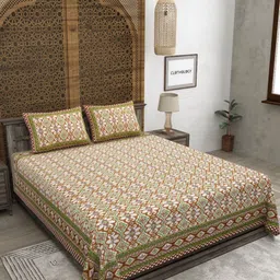 CLOTHOLOGY Brown & White Ethnic Motifs 180 TC King Bedsheet with 2 Pillow Covers-image-88