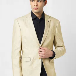 Van Heusen Self Designed Pure Linen Notched Lapel Collar Slim-Fit Single Breasted Blazer-picture-40