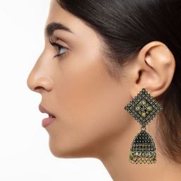 Varico Gold-Plated Artificial Stones Studded & Beads Beaded Dome Shaped Jhumkas-4